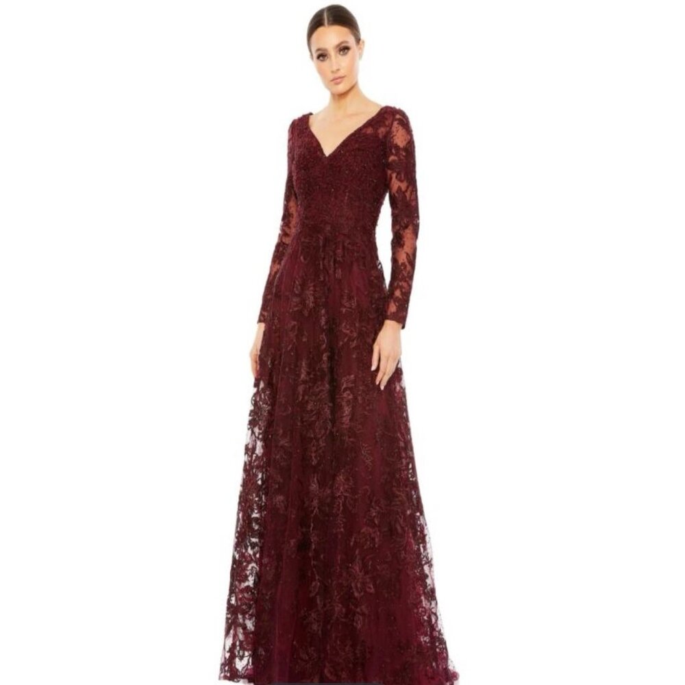 Mac Duggal Dress Gown Womens Size 6 Mahogany‎ Beaded Embroidered 20409 $798
